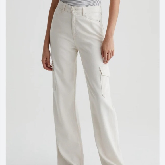 AG Jeans  Gatina High Rise Wide Leg Cargo Jean in Opal Stone Size 31 Cotton Silk - Picture 1 of 8